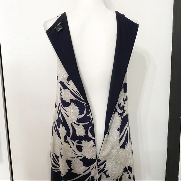 CLUB MONACO NAVY GREY FLORAL SILK BLEND SLEEVELESS ASYMMETRICAL DRESS - 2 - Picture 6 of 12